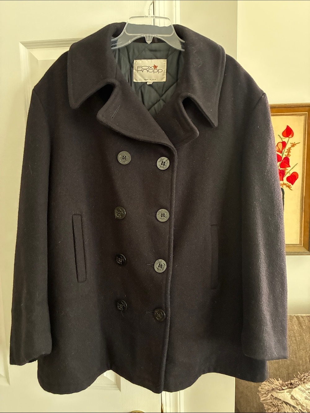 Vintage Black Double Breasted Navy Wool Pea Coat Size 40